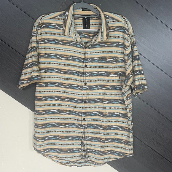 Billabong Other - Billabong Men's Aztec Stripe Button Up Shirt XL Tan Blue Cotton EUC